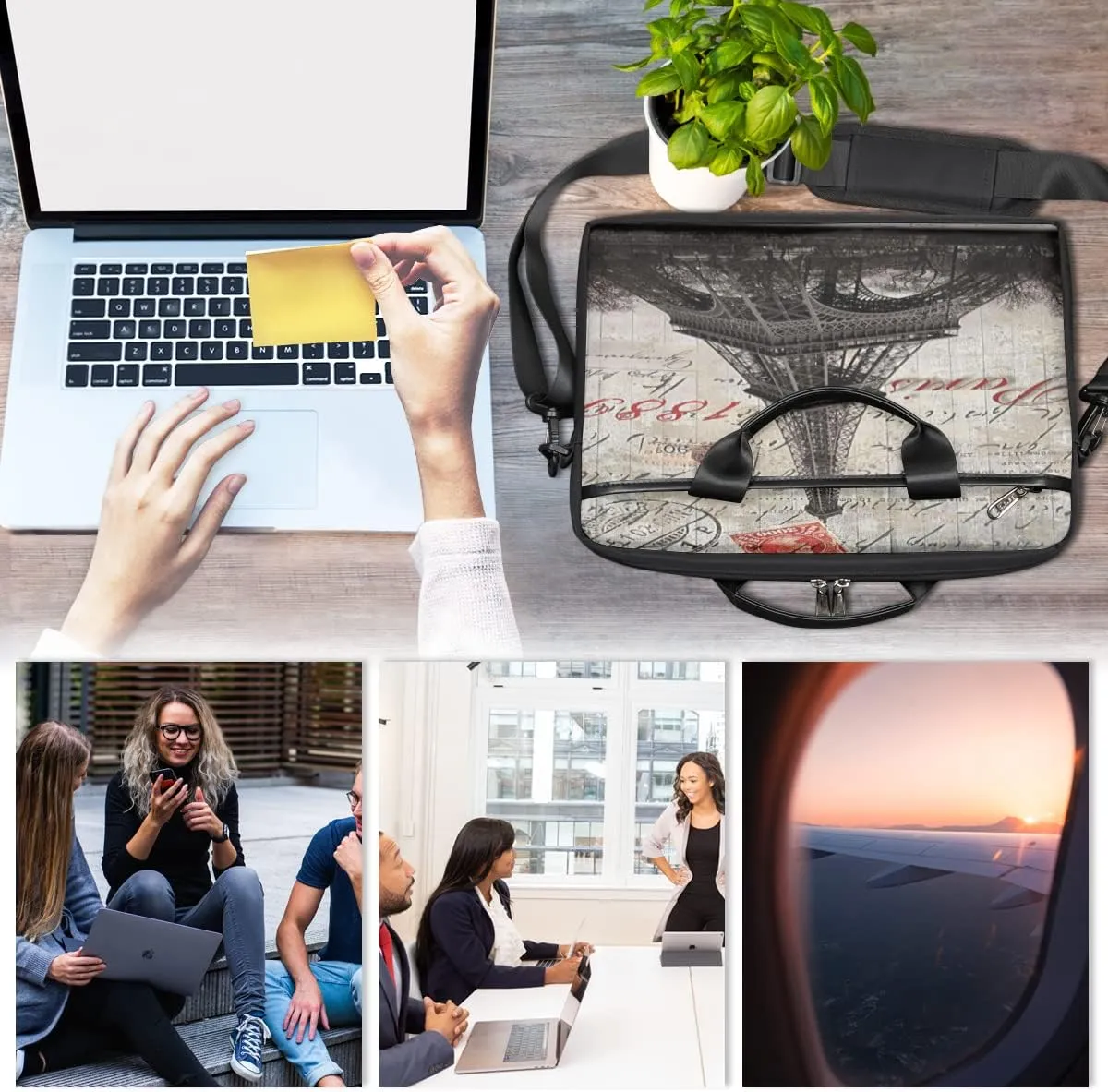 Eiffel Tower Blue Letters Castle Laptop Shoulder Messenger Bag Waterproof Laptop Briefcase