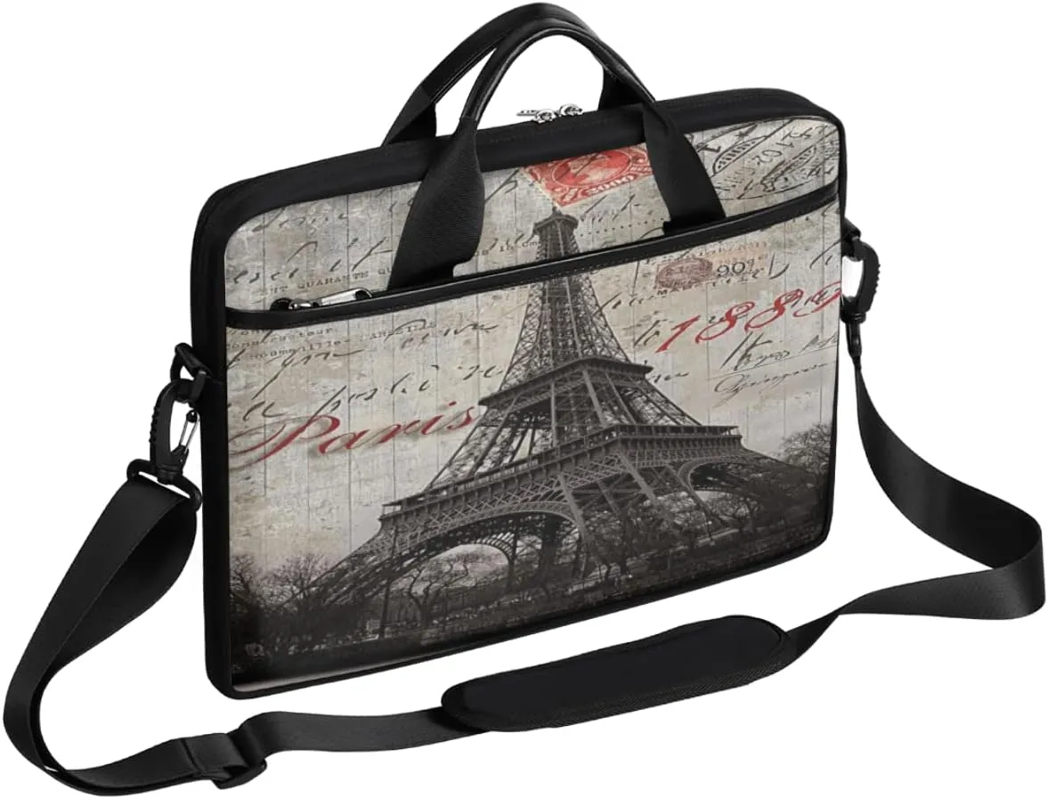Eiffel Tower Blue Letters Castle Laptop Shoulder Messenger Bag Waterproof Laptop Briefcase