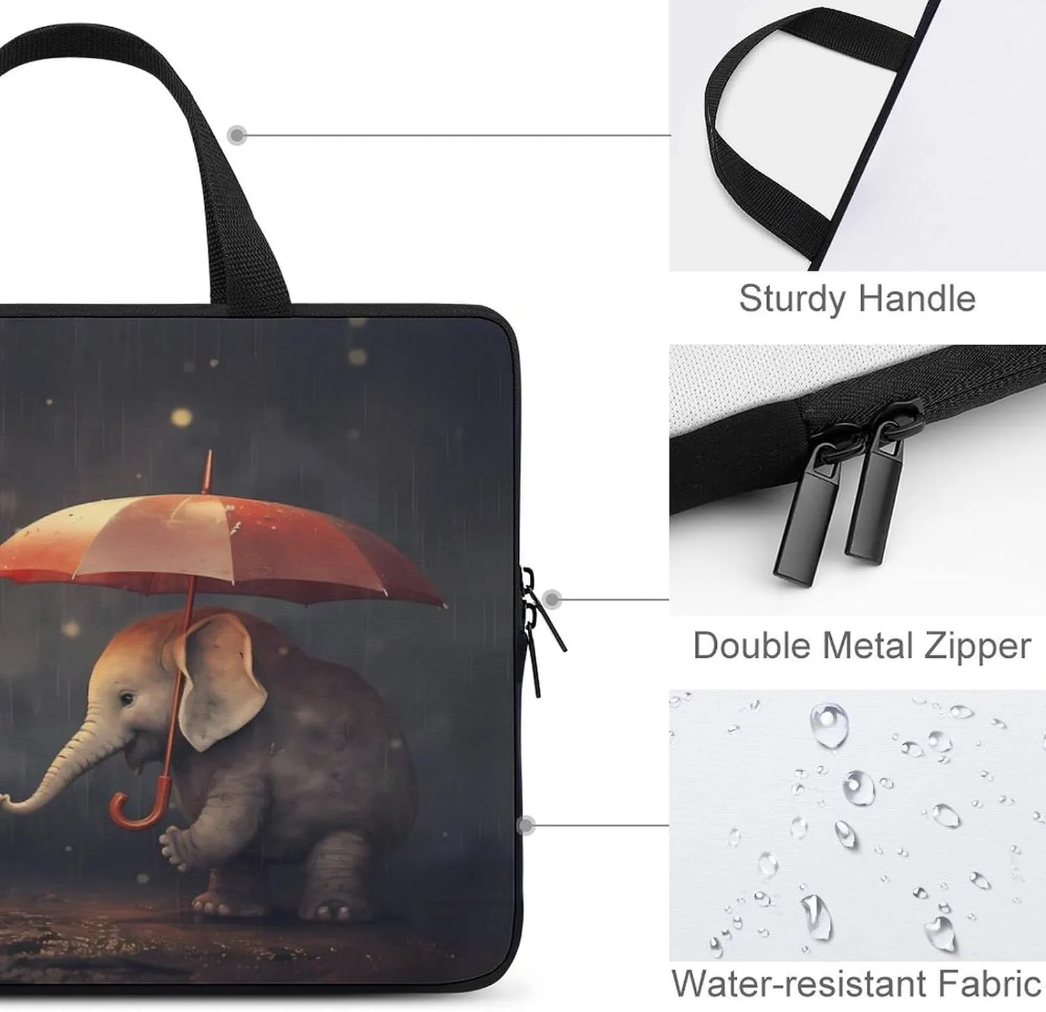 Elephants Mama Hold Umbrellas Laptop Bag Carrying Case Computer Protective Sleeve Case Briefcase for Men Women