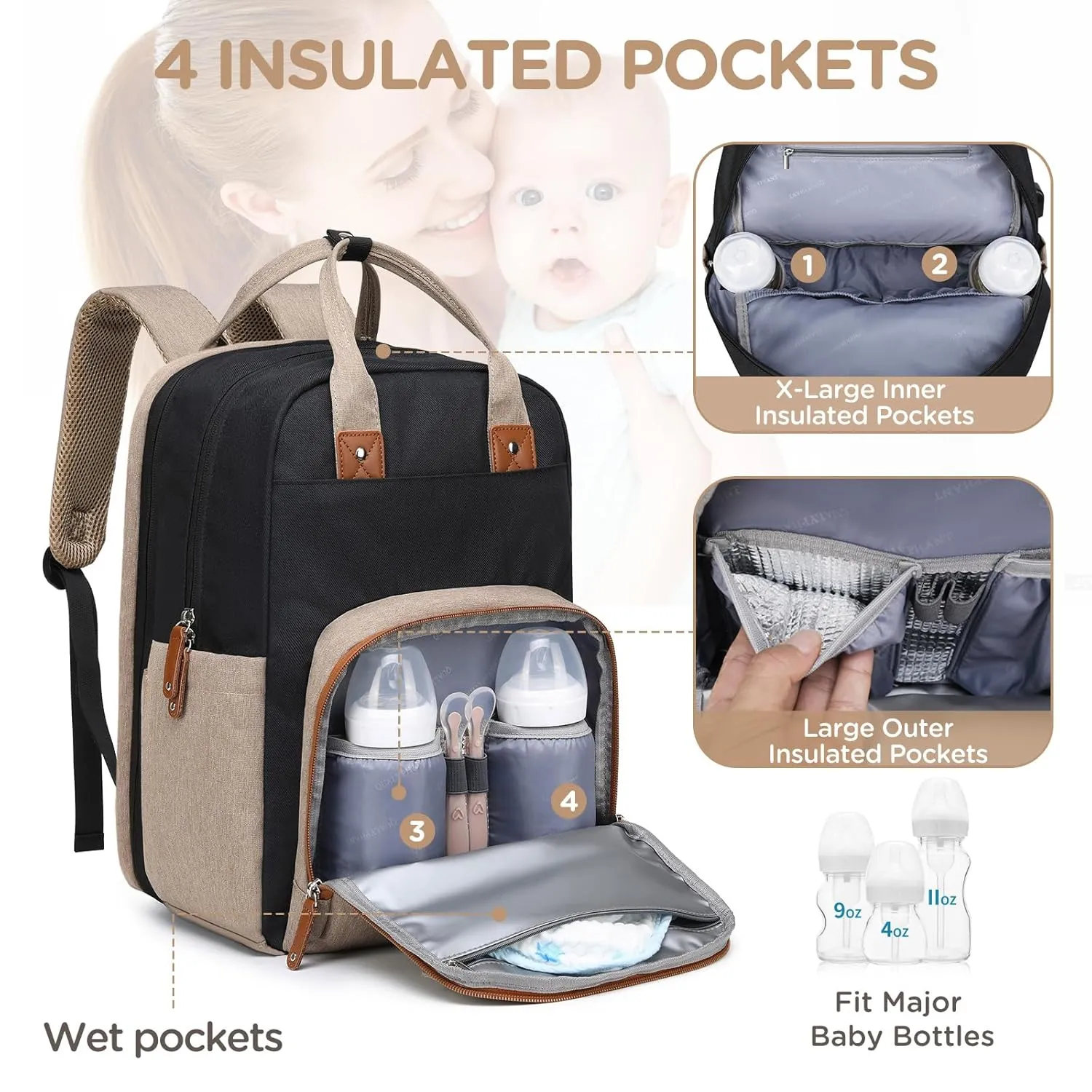Extra Large Diaper Bag for 2 Kids - Expandable 35L Twin Baby Bags Backpack with 4 Insulated & 16" Laptop Pocket & 2 Compartments - Big Diapers Backpacks - Travel Paaleras Para Bebe, Unisex