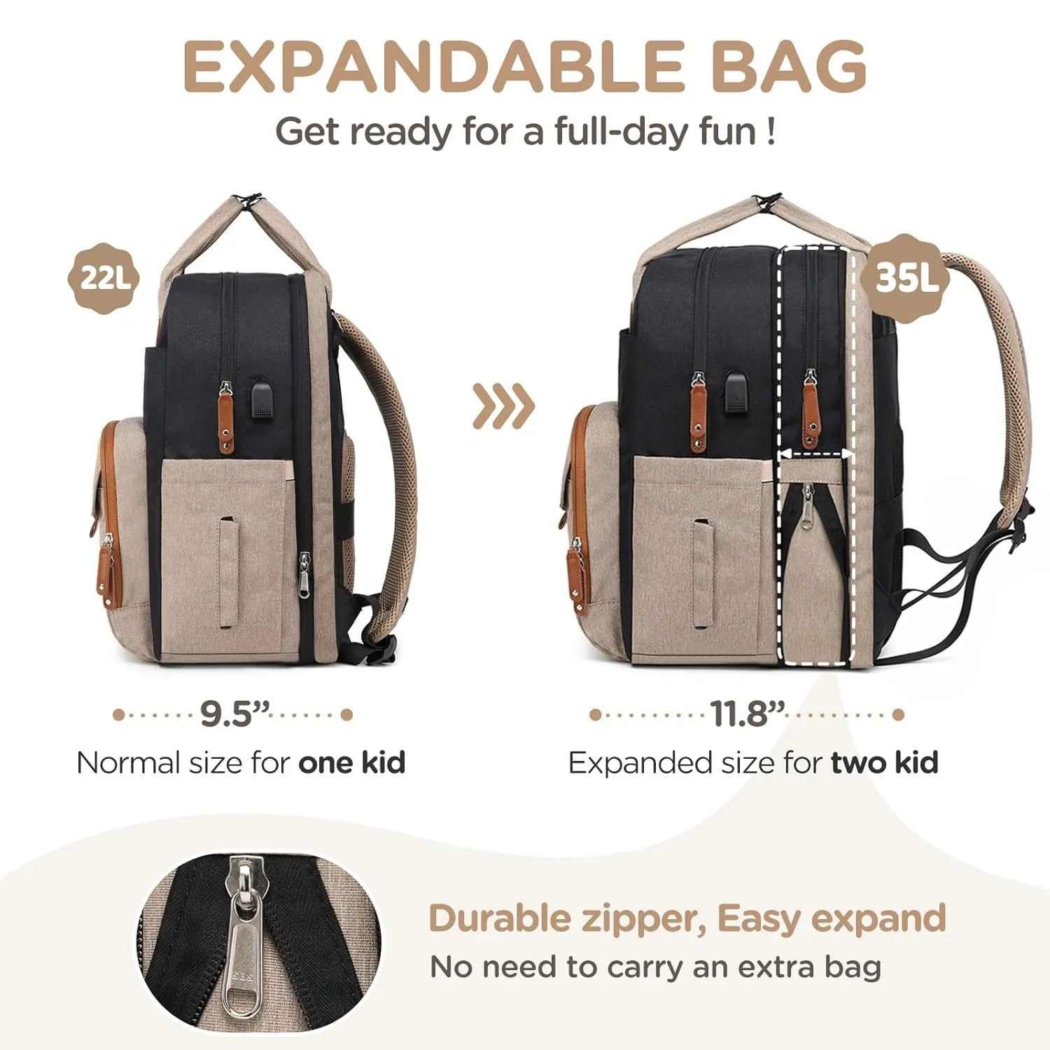 Extra Large Diaper Bag for 2 Kids - Expandable 35L Twin Baby Bags Backpack with 4 Insulated & 16" Laptop Pocket & 2 Compartments - Big Diapers Backpacks - Travel Paaleras Para Bebe, Unisex