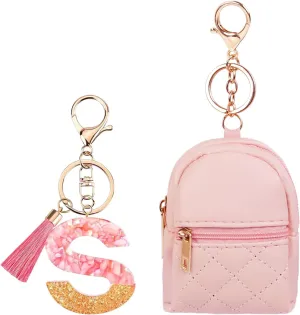 Fashion Cute Pink Initial Letter Keychain Gift for Women Girls, Mini Makeup Bag Backpack Car Key Accessories Lanyard