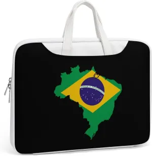 Flag Map of Brazil Leather Bag Laptop Case Slim Water Resistant Computer Bags with Handle Briefcase for Work