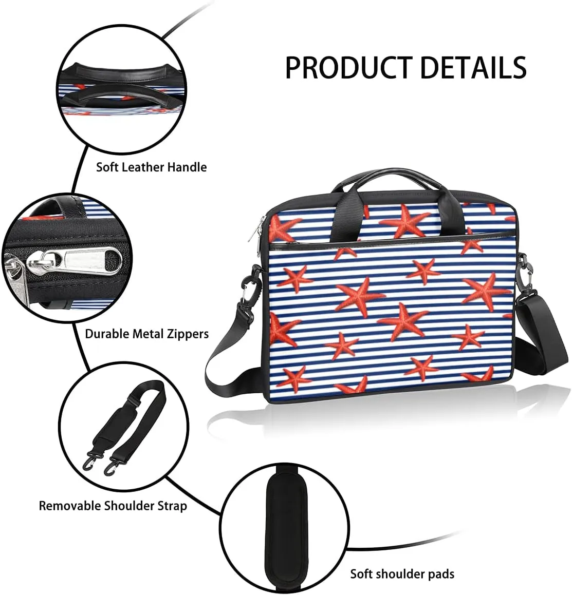 Floral Ethnic Traditional Pattern Laptop Shoulder Messenger Bag Waterproof Laptop Briefcase Handle Padded Strap
