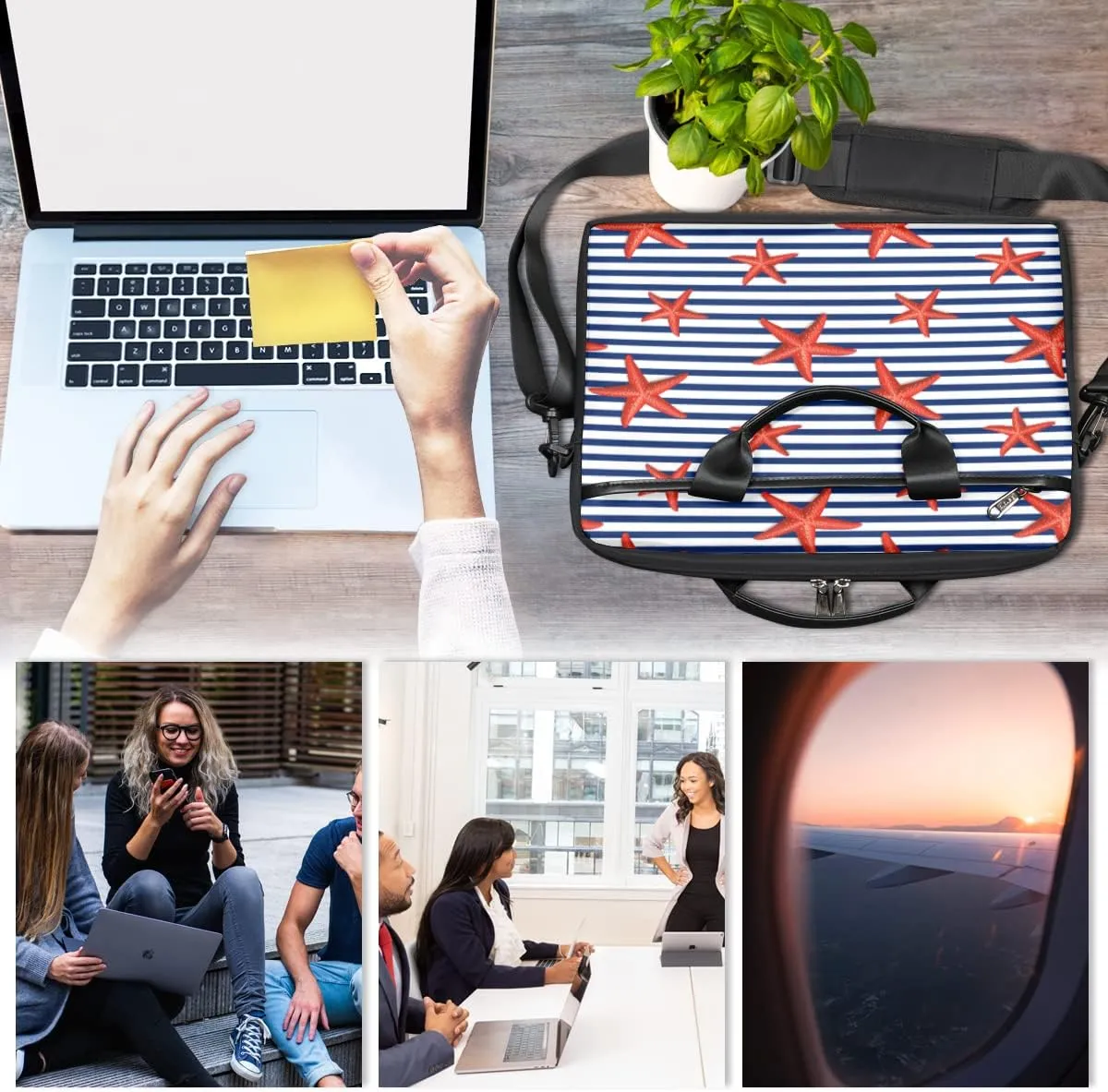 Floral Ethnic Traditional Pattern Laptop Shoulder Messenger Bag Waterproof Laptop Briefcase Handle Padded Strap
