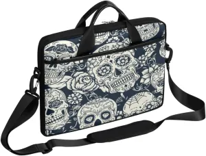 Floral Flower Skull Laptop Shoulder Messenger Bag Waterproof Laptop Briefcase Handle Padded Strap