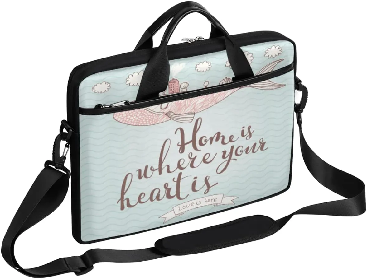 Flowers Floral Blue Background Laptop Shoulder Messenger Bag Waterproof Laptop Briefcase Handle Padded Strap