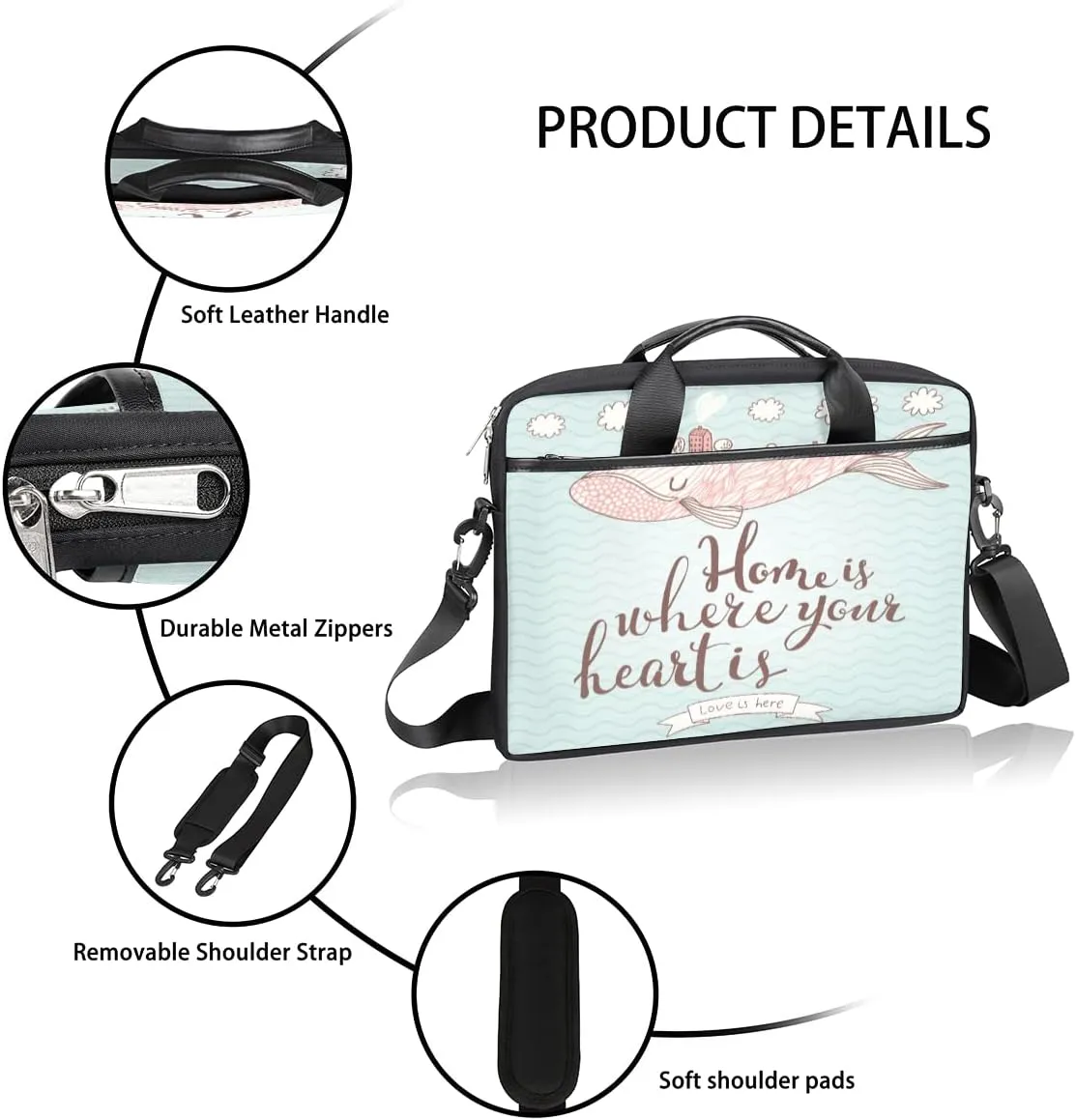 Flowers Floral Blue Background Laptop Shoulder Messenger Bag Waterproof Laptop Briefcase Handle Padded Strap