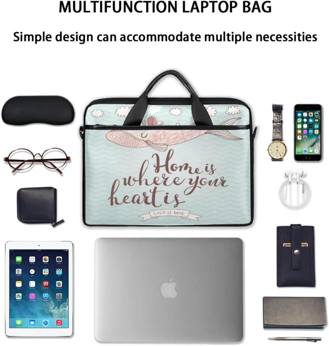 Flowers Floral Blue Background Laptop Shoulder Messenger Bag Waterproof Laptop Briefcase Handle Padded Strap