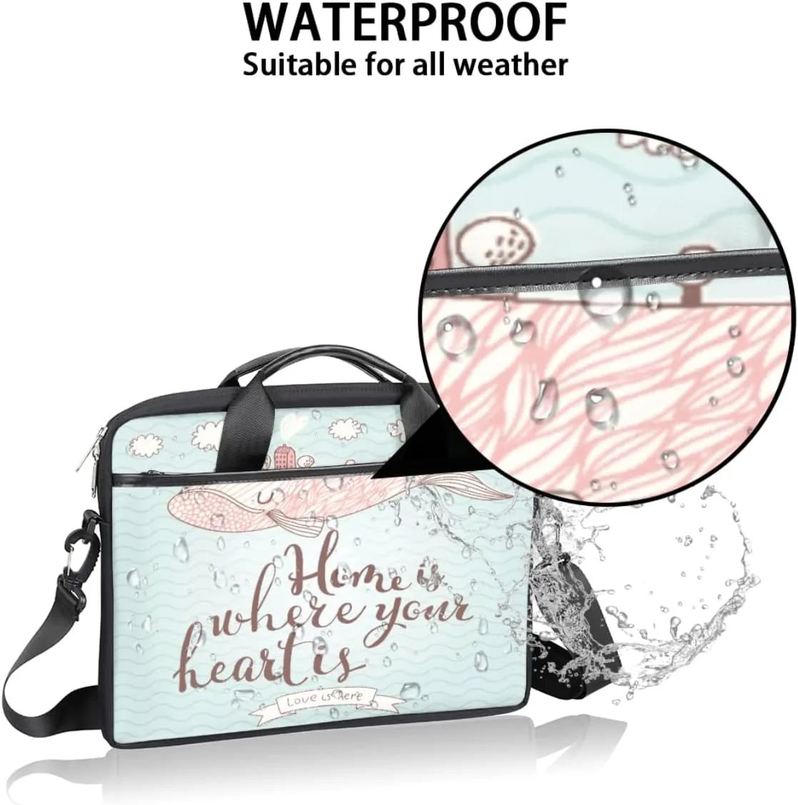 Flowers Floral Blue Background Laptop Shoulder Messenger Bag Waterproof Laptop Briefcase Handle Padded Strap