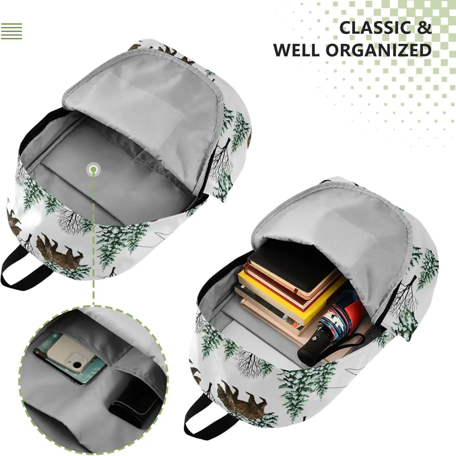 Forest Bears Winter Laptop Backpack Travel Hiking Camping Work Computer Back Packs Book Bags for Women Men