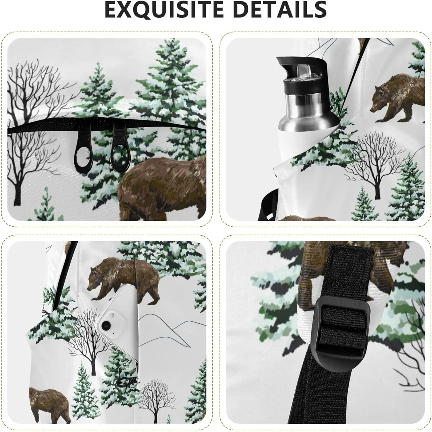 Forest Bears Winter Laptop Backpack Travel Hiking Camping Work Computer Back Packs Book Bags for Women Men