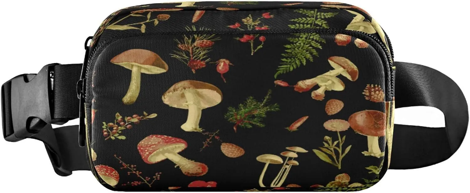 Forest Theme Floral Mushrooms Belt Bag for Women Men Fanny Pack Small Waist Pouch Crossbody Bags for Outdoor Hiking Running Travel