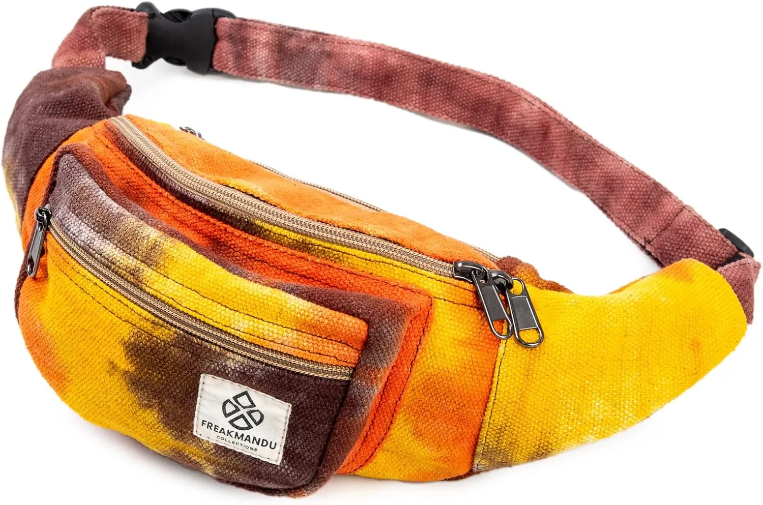 Freakmandu Eco-Friendly Boho Hippie Style Hemp Fanny Pack Cross Body Hip Waist Bag for Hiking Running Jogging (Fall Trip)