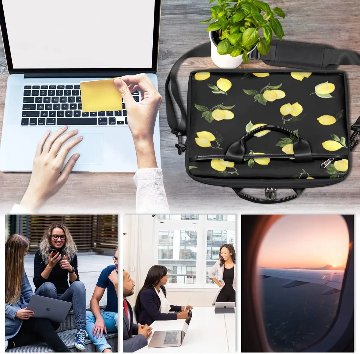 Fruits Strawberries Laptop Shoulder Messenger Bag Waterproof Laptop Briefcase Handle Padded Strap
