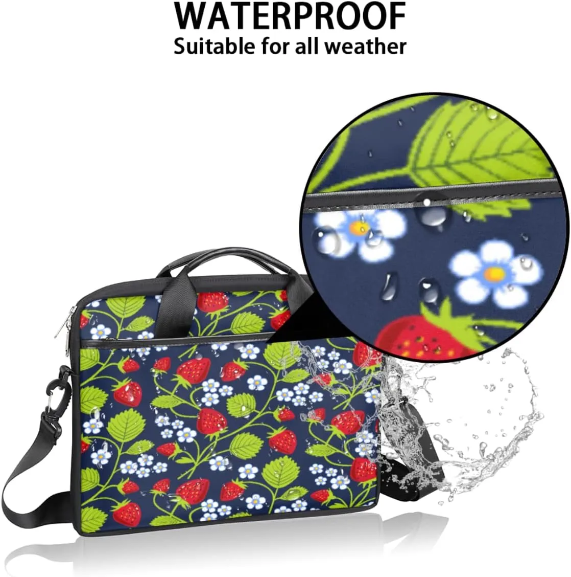Fruits Strawberries Laptop Shoulder Messenger Bag Waterproof Laptop Briefcase Handle Padded Strap