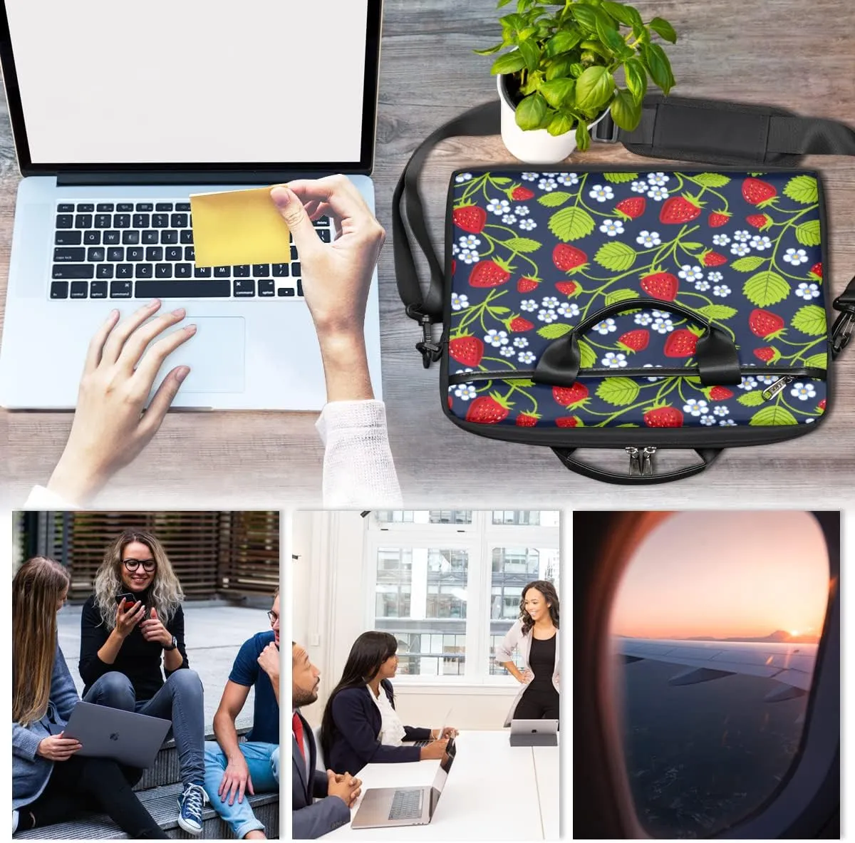 Fruits Strawberries Laptop Shoulder Messenger Bag Waterproof Laptop Briefcase Handle Padded Strap