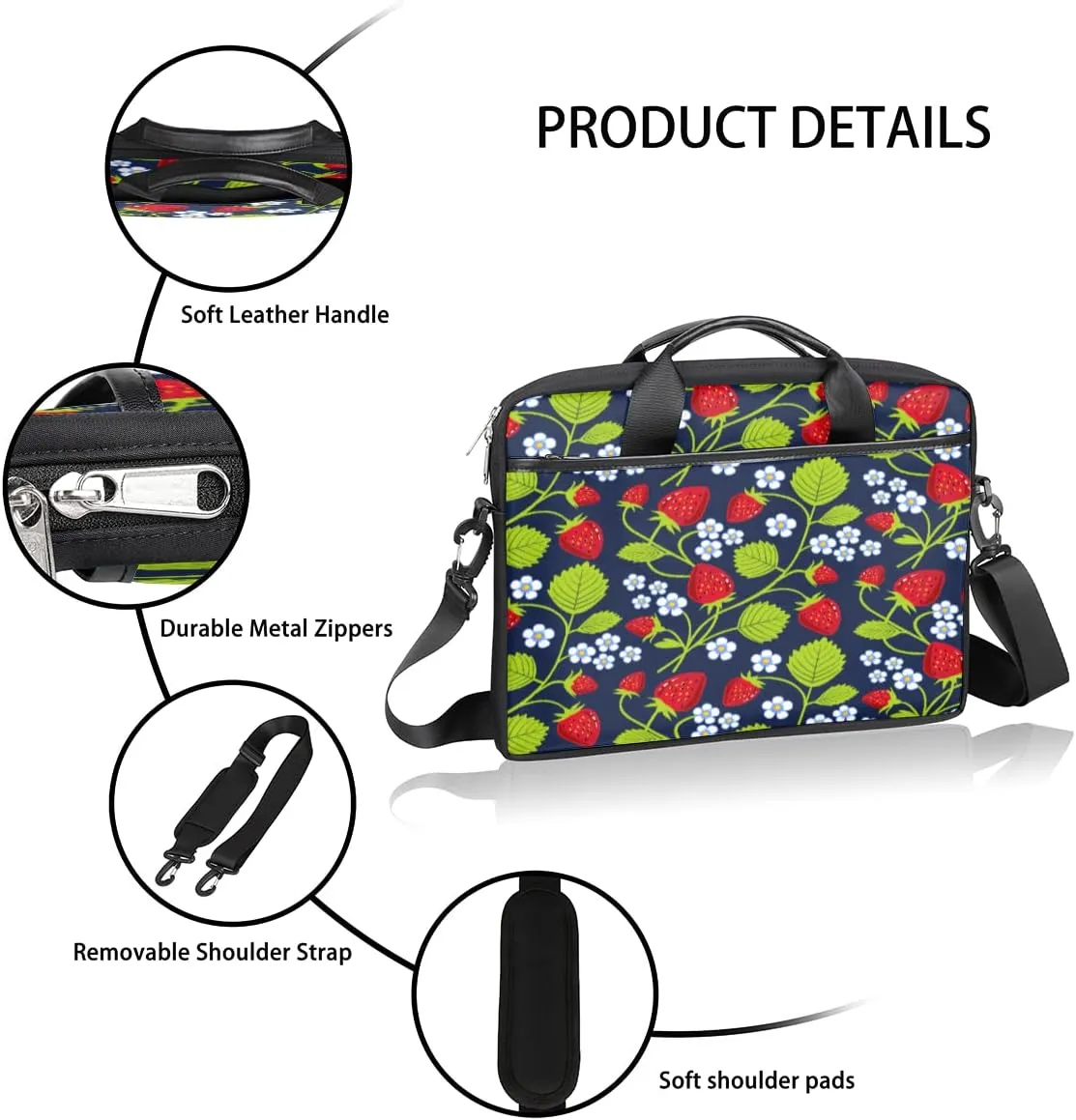 Fruits Strawberries Laptop Shoulder Messenger Bag Waterproof Laptop Briefcase Handle Padded Strap