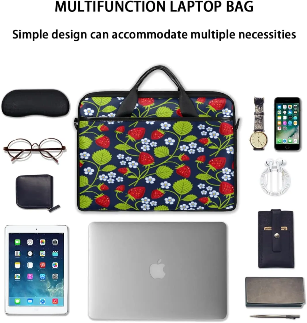 Fruits Strawberries Laptop Shoulder Messenger Bag Waterproof Laptop Briefcase Handle Padded Strap
