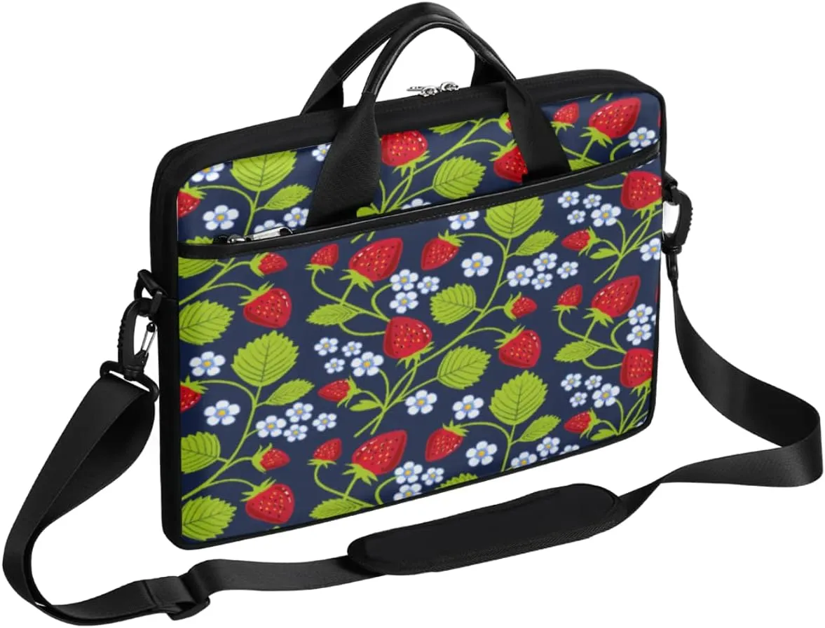 Fruits Strawberries Laptop Shoulder Messenger Bag Waterproof Laptop Briefcase Handle Padded Strap