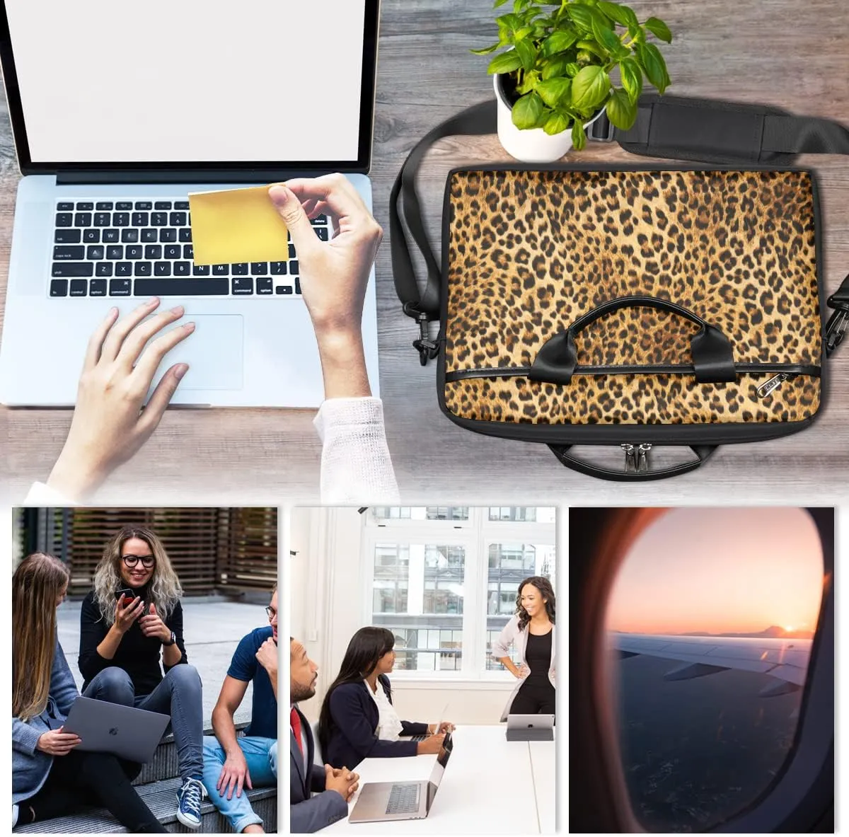 Geometrical Kaleidoscope Pattern Laptop Shoulder Messenger Bag Waterproof Laptop Briefcase Handle Padded Strap