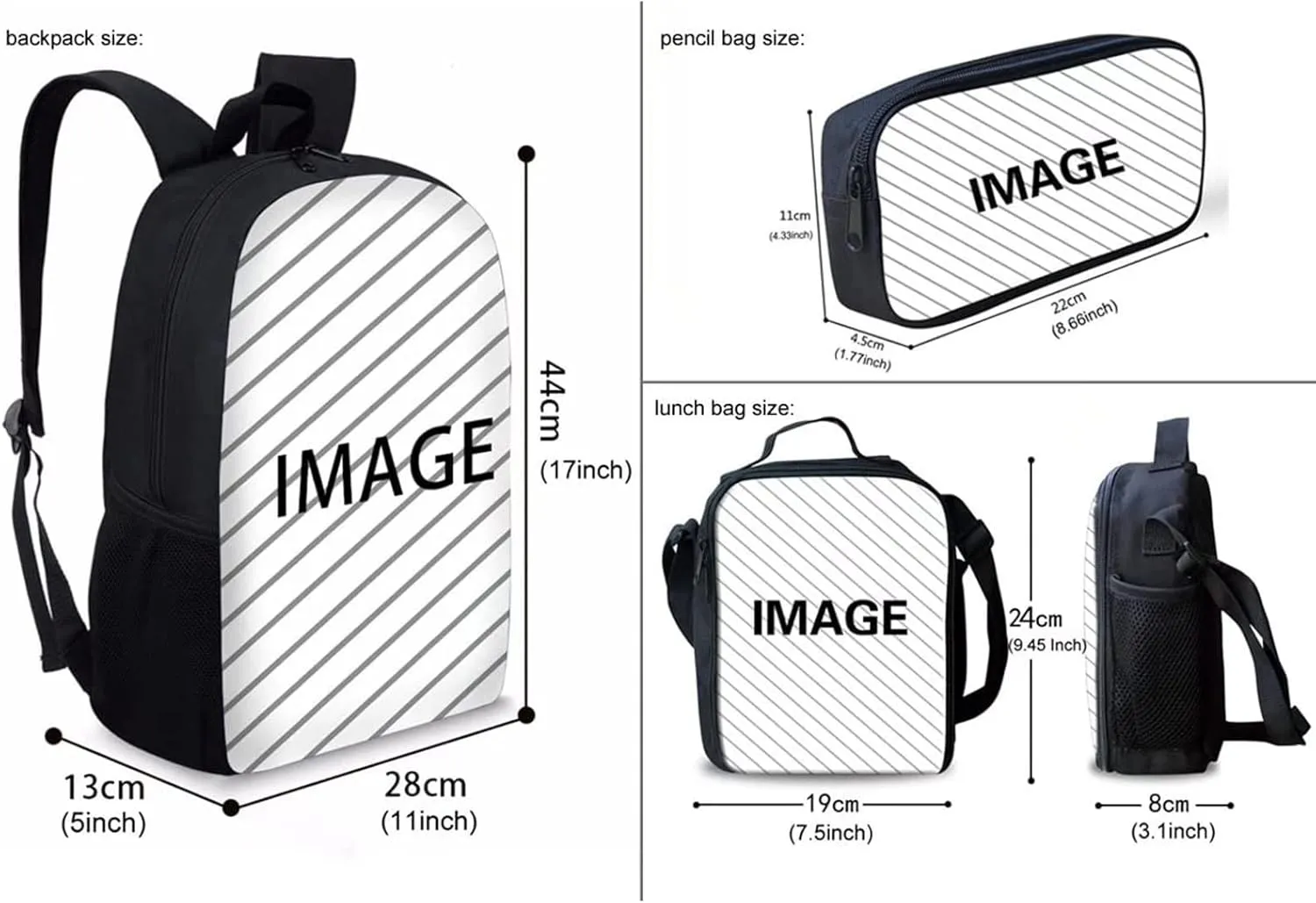 GIFTPUZZ Book Pattern School Backpack Set 3 Piece Lightweight Shoulder Bag with Lunch Box Reusable Lunch Bags   Pencil Case Bag, Shoulder Laptop Rucksacks Lightweight Knapsacks