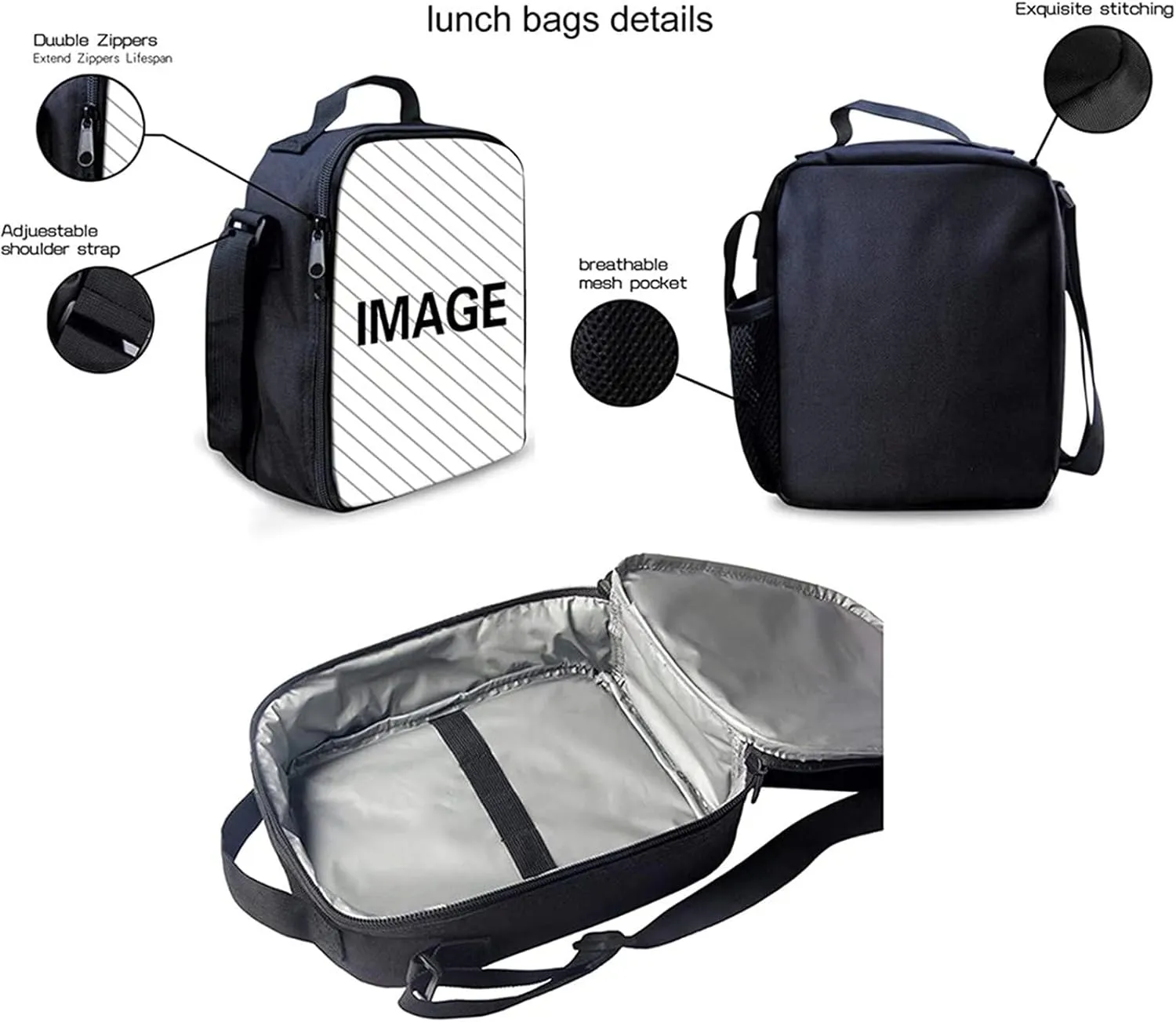GIFTPUZZ Book Pattern School Backpack Set 3 Piece Lightweight Shoulder Bag with Lunch Box Reusable Lunch Bags   Pencil Case Bag, Shoulder Laptop Rucksacks Lightweight Knapsacks