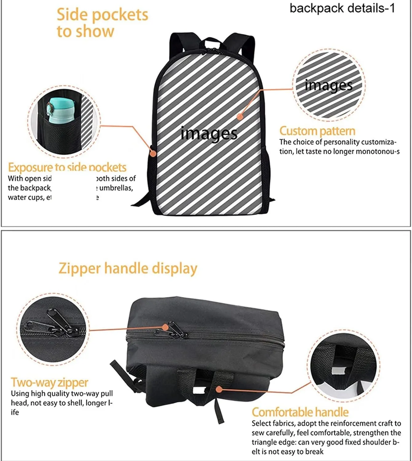 GIFTPUZZ Book Pattern School Backpack Set 3 Piece Lightweight Shoulder Bag with Lunch Box Reusable Lunch Bags   Pencil Case Bag, Shoulder Laptop Rucksacks Lightweight Knapsacks