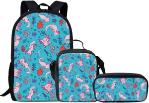 GIFTPUZZ Cartoon Animals Pattern School Backpack Set 3 Piece Shoulder Bagpack with Small Lunch Tote Box and Pencil Case Rucksacks Fashion Bookbags for Teen Travel