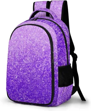 Glitter Sparkles Purple Backpack 3D Shiny BlingTravel Casual Laptop Bag Daypack for Men Women Outdoor Hiking Business Work Back Packs
