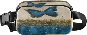 Gold Blue Butterfly Abstract Belt Bag for Women Men Fanny Pack Small Waist Pouch Crossbody Bags for Outdoor Hiking Running Travel