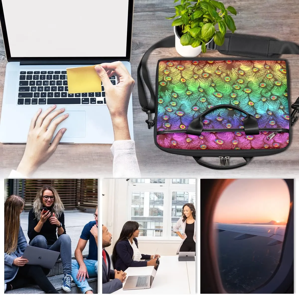 Gradient Geometric Shapes Laptop Shoulder Messenger Bag Waterproof Laptop Briefcase with Handle and Padded Strap Case Sleeve