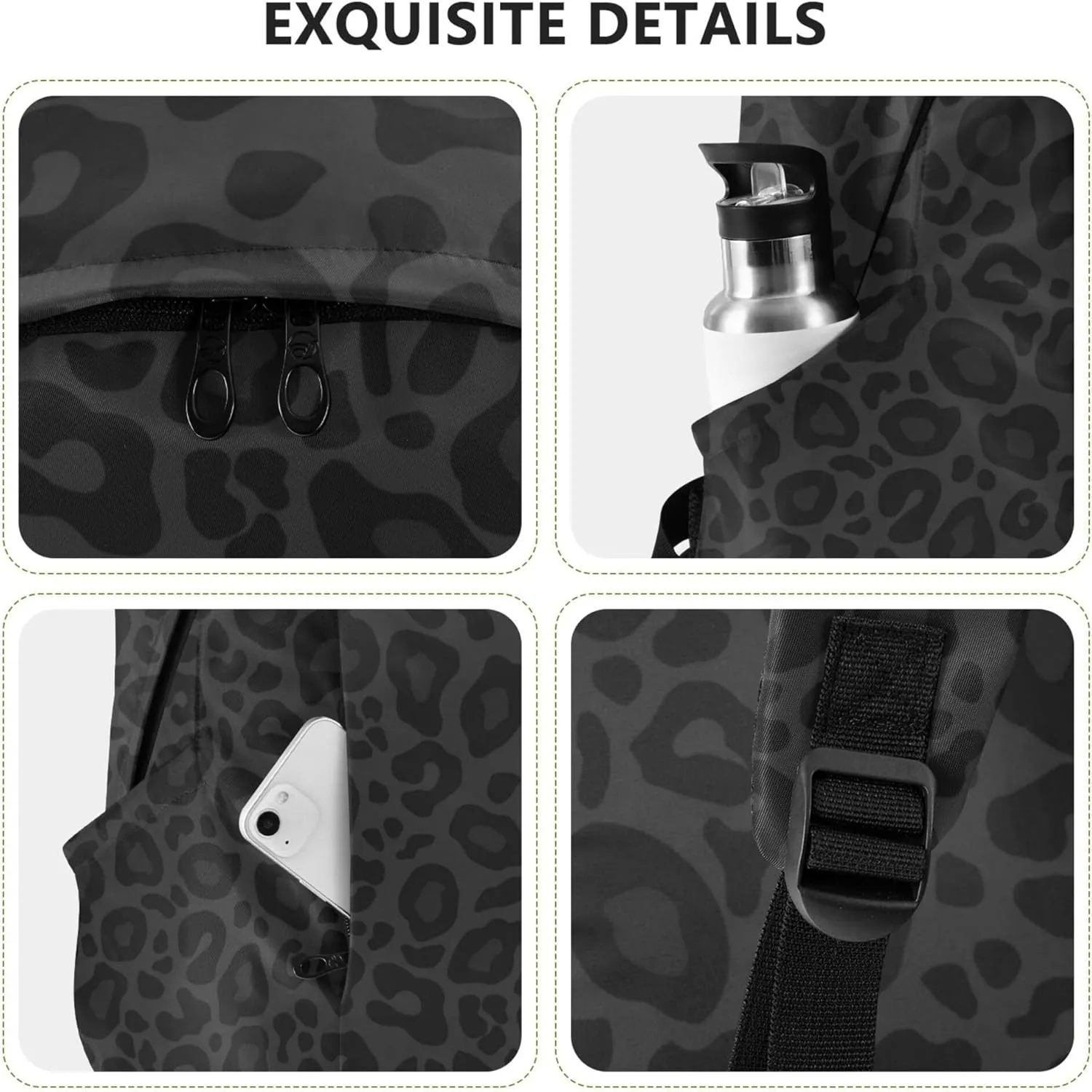 Grey Leopard Print Laptop Backpack Travel Hiking Camping Work Computer Back Packs Book Bags for Women Men