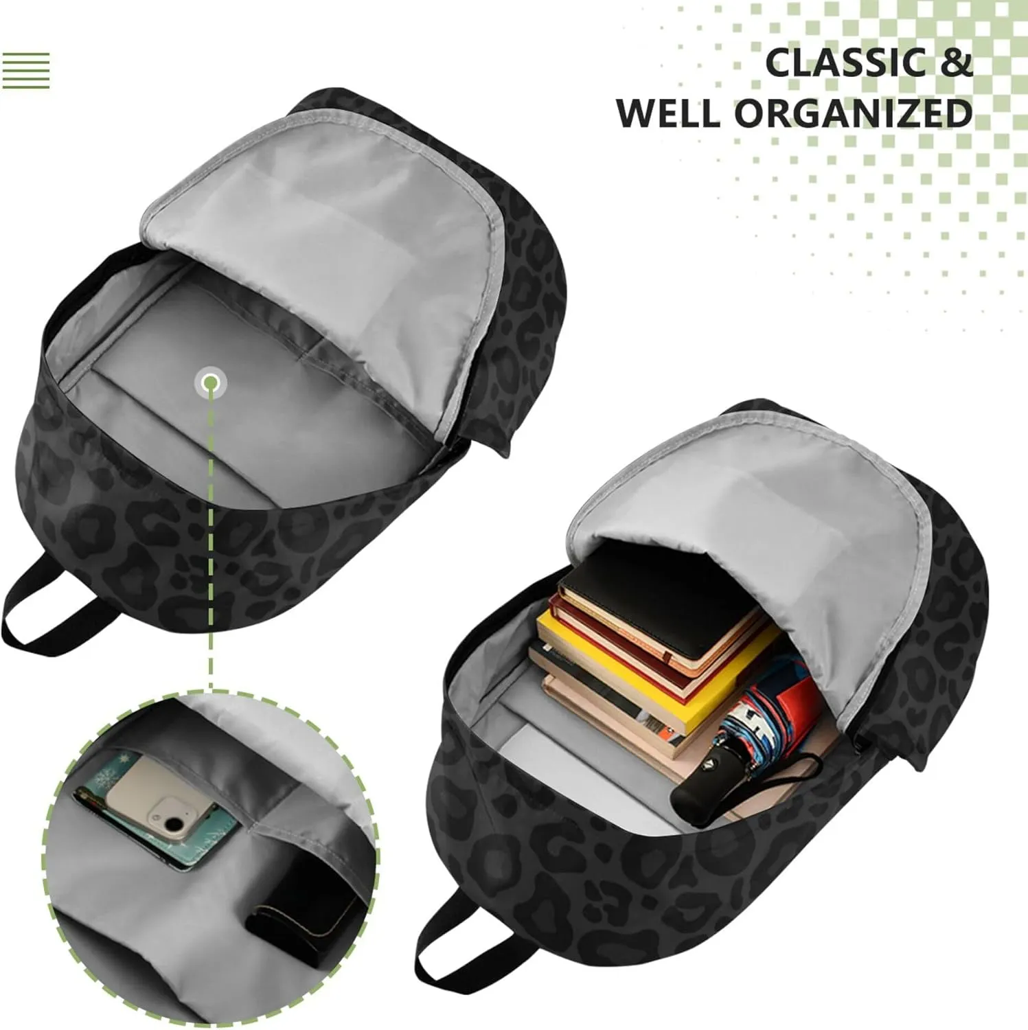 Grey Leopard Print Laptop Backpack Travel Hiking Camping Work Computer Back Packs Book Bags for Women Men