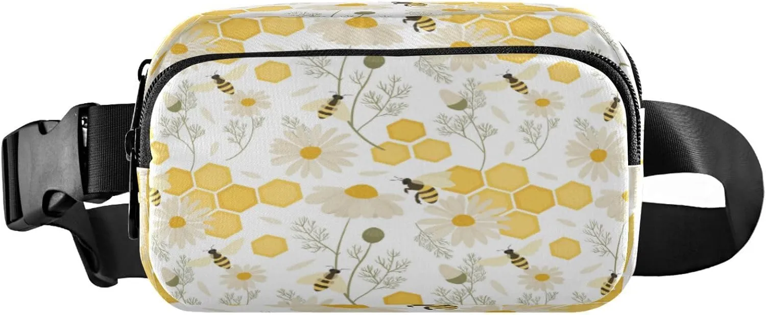 Hand Draw Bees Flowers Belt Bag for Women Men Fanny Pack Small Waist Pouch Crossbody Bags for Outdoor Hiking Running Travel