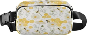 Hand Draw Bees Flowers Belt Bag for Women Men Fanny Pack Small Waist Pouch Crossbody Bags for Outdoor Hiking Running Travel