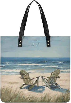 Handbags for WomenBeach Scene with ChairsTrendy Vegan Leather Hobo Handbags,Women's Soft Bucket Bag For Women - Ladies Handbags For Work, Travel, Casual Use,Birthday Gifts