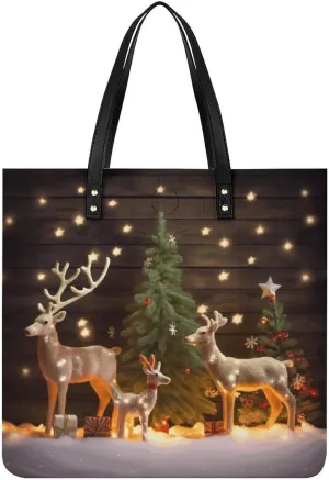 Handbags for WomenChristmas Trees DeerTrendy Vegan Leather Hobo Handbags,Women's Soft Bucket Bag For Women - Ladies Handbags For Work, Travel, Casual Use,Birthday Gifts