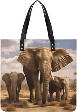 Handbags for WomenElephant FamilyTrendy Vegan Leather Hobo Handbags,Women's Soft Bucket Bag For Women - Ladies Handbags For Work, Travel, Casual Use,Birthday Gifts
