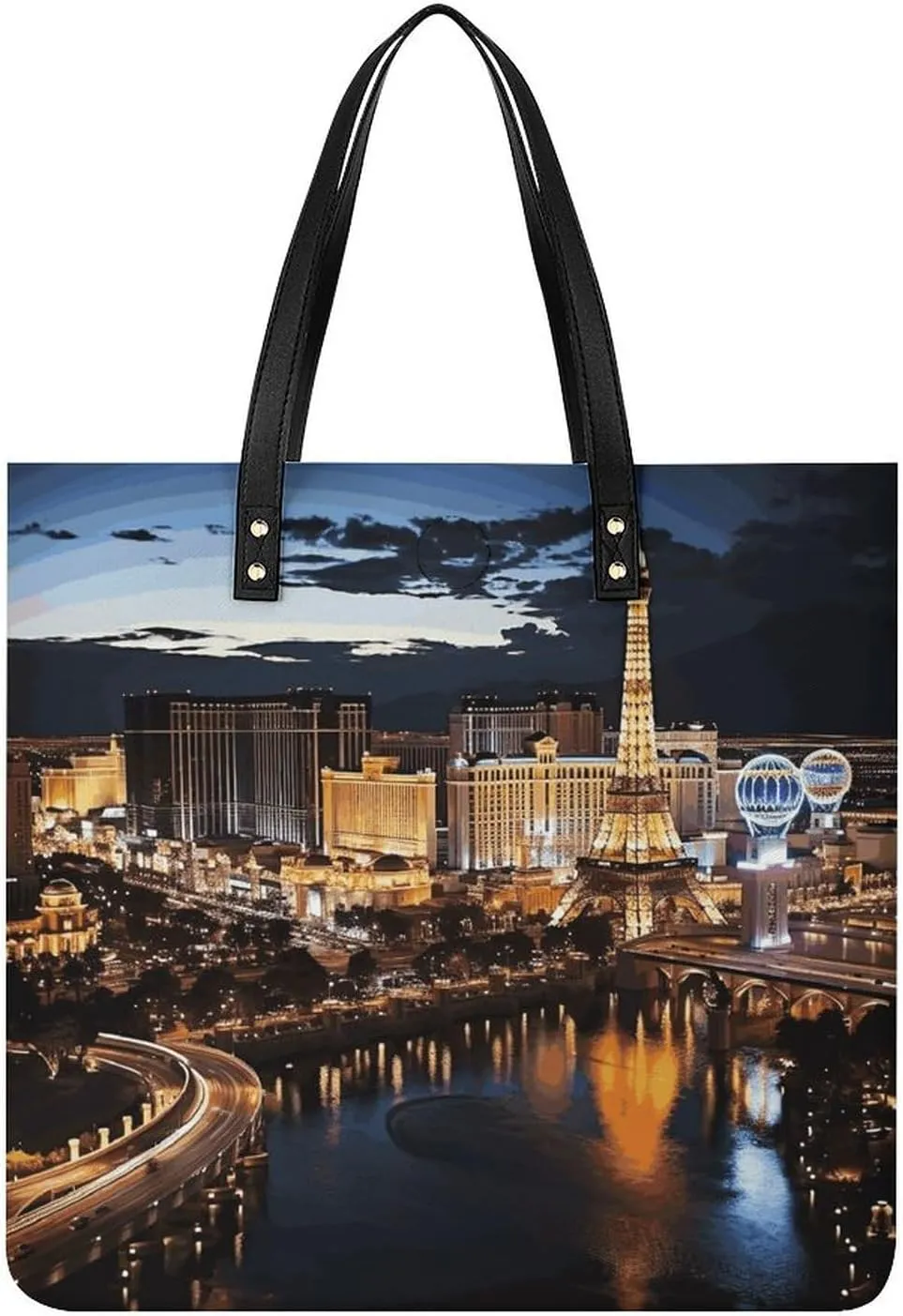 Handbags for WomenLas Vegas Night ViewTrendy Vegan Leather Hobo Handbags,Women's Soft Bucket Bag For Women - Ladies Handbags For Work, Travel, Casual Use,Birthday Gifts