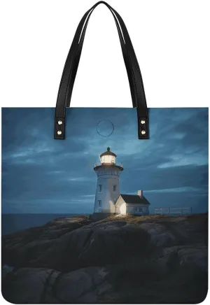 Handbags for WomenLighthouse at NightTrendy Vegan Leather Hobo Handbags,Women's Soft Bucket Bag For Women - Ladies Handbags For Work, Travel, Casual Use,Birthday Gifts