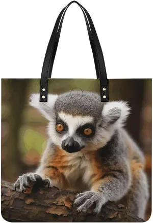 Handbags for WomenMonkey Lemur CuteTrendy Vegan Leather Hobo Handbags,Women's Soft Bucket Bag For Women - Ladies Handbags For Work, Travel, Casual Use,Birthday Gifts