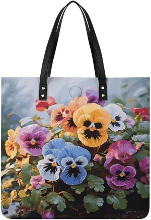 Handbags for WomenPansy FlowersTrendy Vegan Leather Hobo Handbags,Women's Soft Bucket Bag For Women - Ladies Handbags For Work, Travel, Casual Use,Birthday Gifts