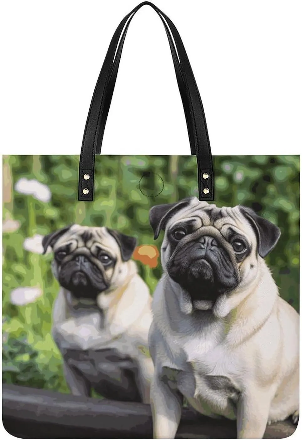 Handbags for WomenPugs in The GardenTrendy Vegan Leather Hobo Handbags,Women's Soft Bucket Bag For Women - Ladies Handbags For Work, Travel, Casual Use,Birthday Gifts