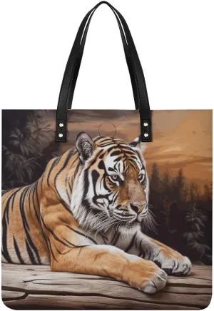 Handbags for WomenTiger Lying on WoodTrendy Vegan Leather Hobo Handbags,Women's Soft Bucket Bag For Women - Ladies Handbags For Work, Travel, Casual Use,Birthday Gifts