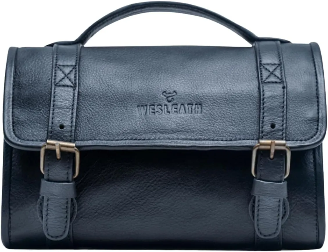 Hanging Leather Toiletry Bag | Water-Resistant Cosmetic Case For Men - Bathroom Dopp Kit Carry On Premium Quality Travel Organizer for Toiletries, Customized Shower Bag (Royal Blue)