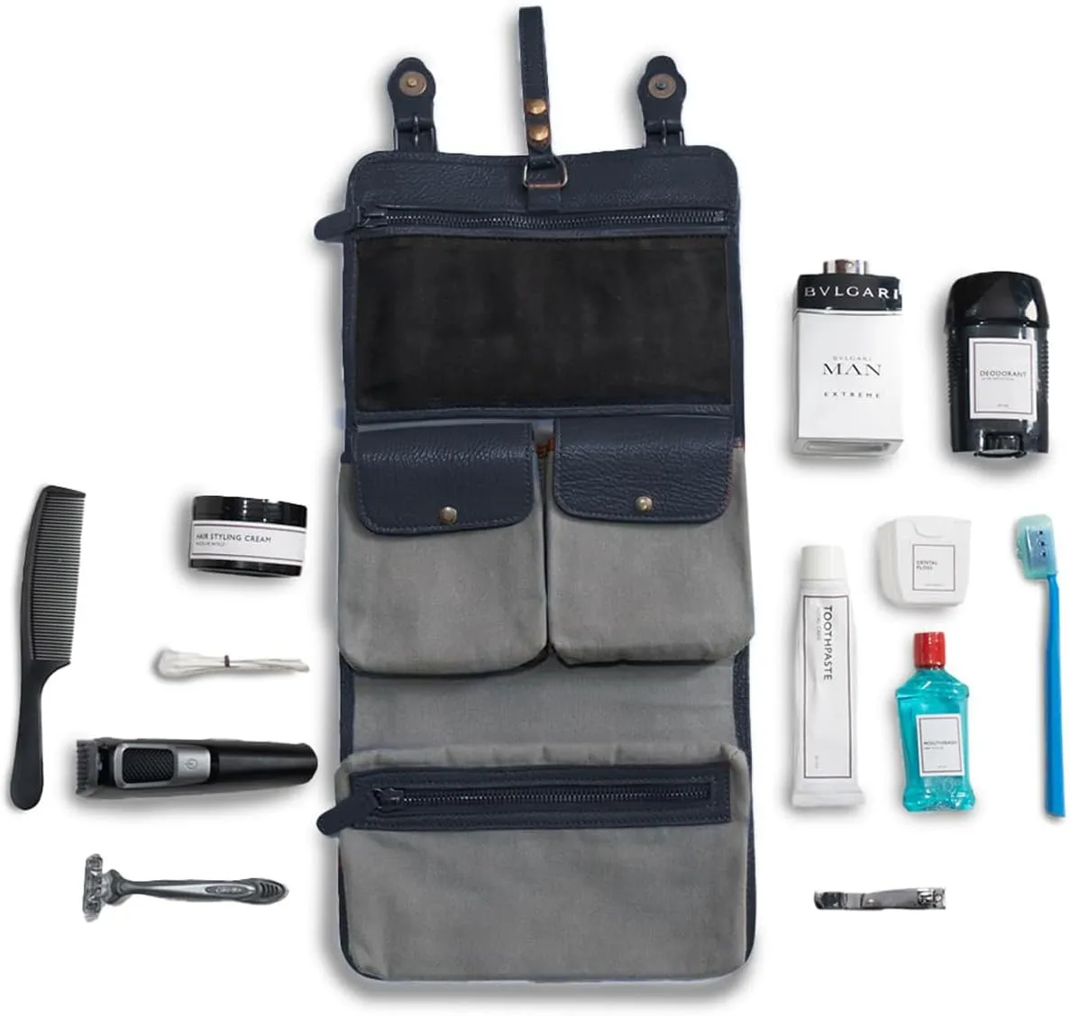 Hanging Leather Toiletry Bag | Water-Resistant Cosmetic Case For Men - Bathroom Dopp Kit Carry On Premium Quality Travel Organizer for Toiletries, Customized Shower Bag (Royal Blue)