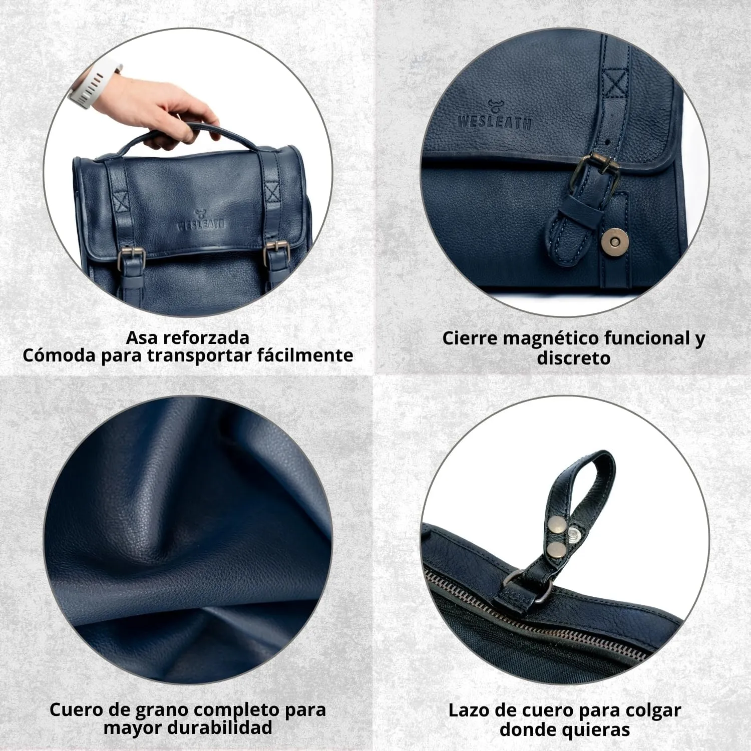 Hanging Leather Toiletry Bag | Water-Resistant Cosmetic Case For Men - Bathroom Dopp Kit Carry On Premium Quality Travel Organizer for Toiletries, Customized Shower Bag (Royal Blue)