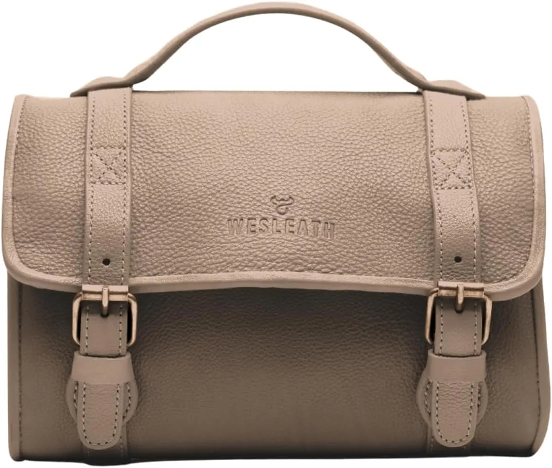 Hanging Leather Toiletry Bag | Water-Resistant Cosmetic Case For Men - Bathroom Dopp Kit Carry On Premium Quality Travel Organizer for Toiletries, Customized Shower Bag (Sand Stone)