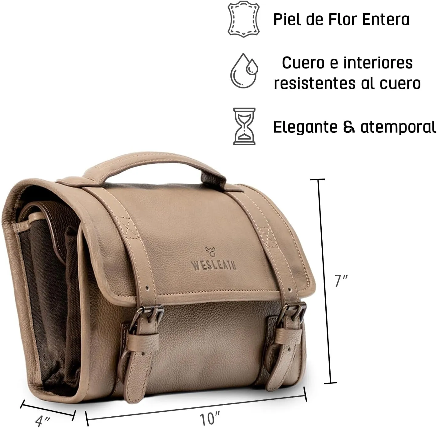 Hanging Leather Toiletry Bag | Water-Resistant Cosmetic Case For Men - Bathroom Dopp Kit Carry On Premium Quality Travel Organizer for Toiletries, Customized Shower Bag (Sand Stone)